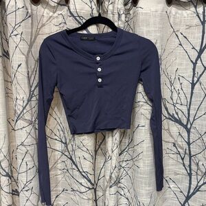 SHEIN Navy Buttoned Long Sleeve Top